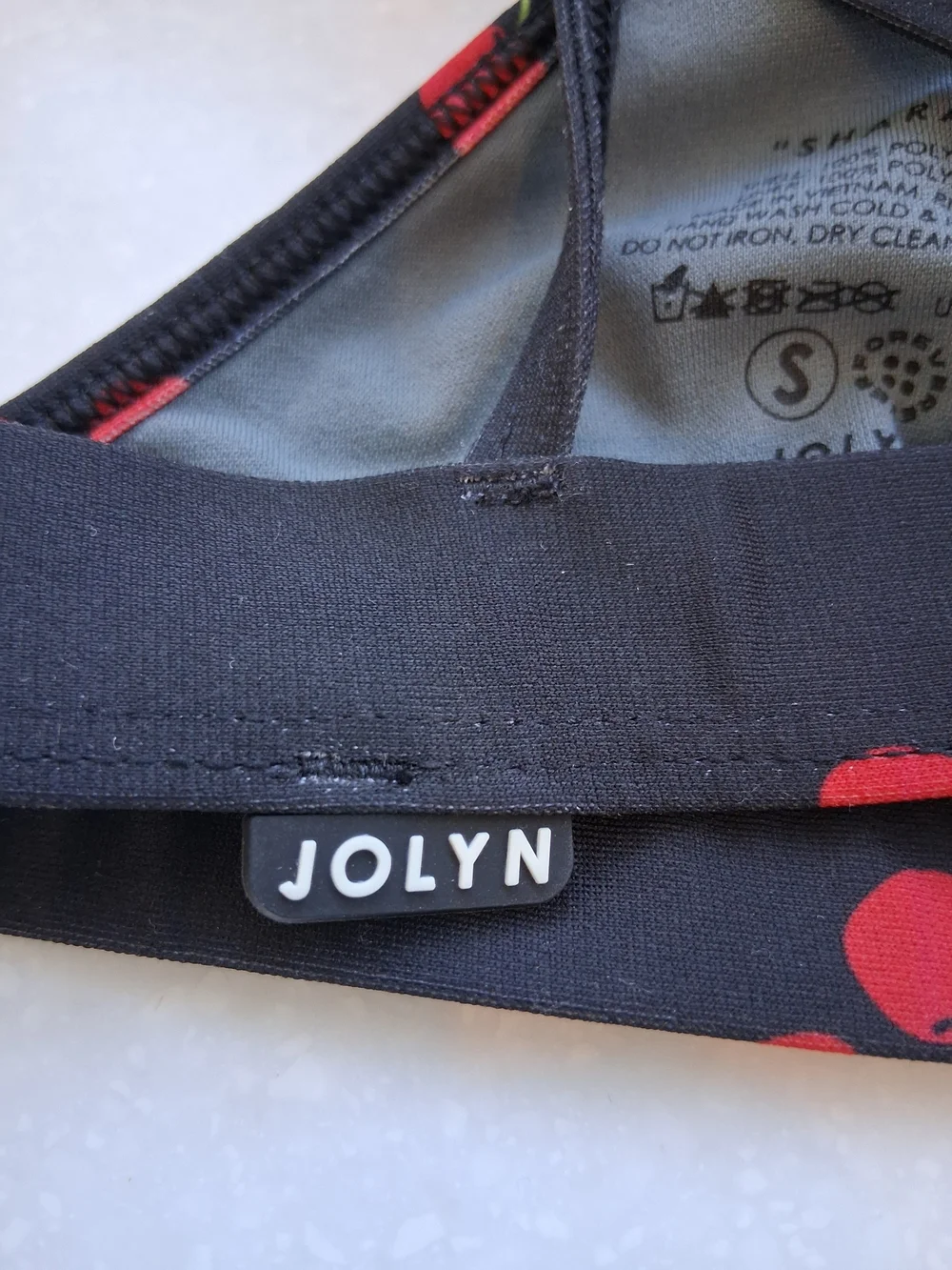 Jolyn Clothing Black Bikini with Red Cherry Print and Green Leaves